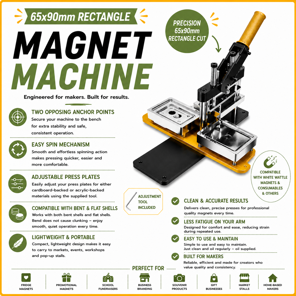 65 x 90mm RECTANGLE Magnet Machine